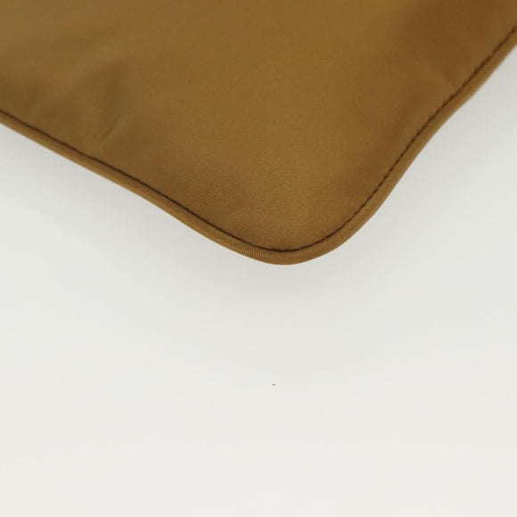 PRADA Clutch Bag Nylon Beige Gold Auth 138126