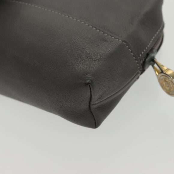 LOEWE Pouch Leather Gray Gold Auth 138128