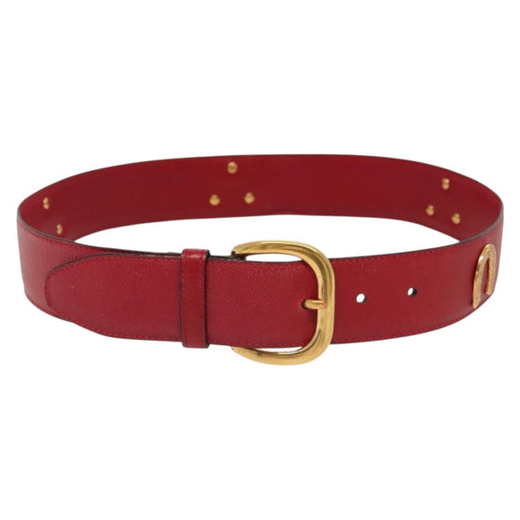 GUCCI Belt Leather 31.5"" Red Gold Auth 138129