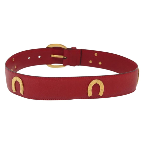 GUCCI Belt Leather 31.5"" Red Gold Auth 138129
