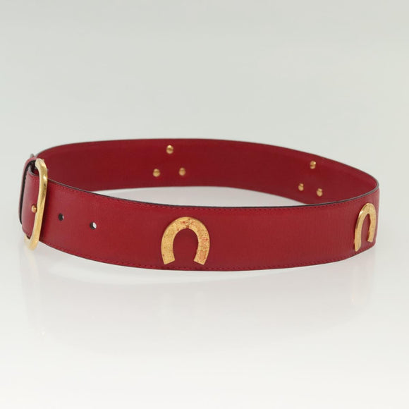 GUCCI Belt Leather 31.5"" Red Gold Auth 138129