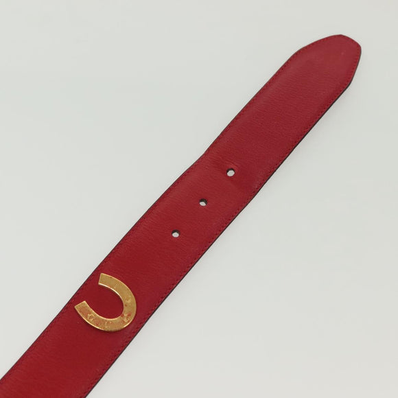 GUCCI Belt Leather 31.5"" Red Gold Auth 138129