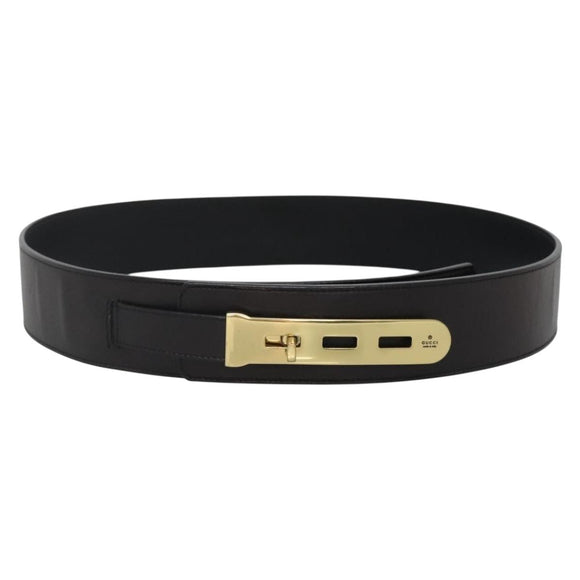 GUCCI Belt Leather 37.4"" Black Gold 114651 Auth 138130