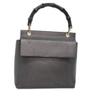 GUCCI Bamboo Hand Bag Leather Gold Charcoal gray 001 3444 1887 Auth 138139-1
