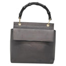 GUCCI Bamboo Hand Bag Leather Gold Charcoal gray 001 3444 1887 Auth 138139-13