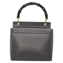 GUCCI Bamboo Hand Bag Leather Gold Charcoal gray 001 3444 1887 Auth 138139-2