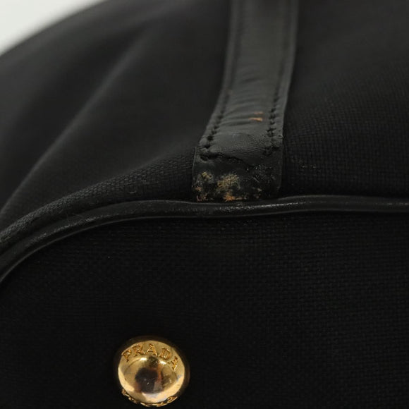 PRADA Tote Bag Canvas Black Gold Auth 138150