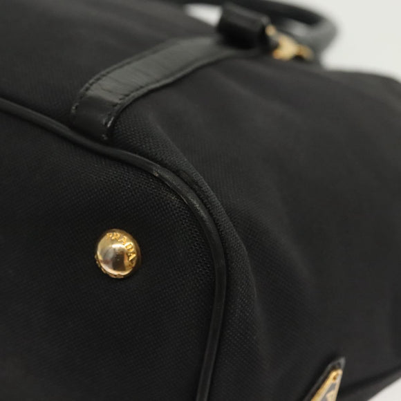 PRADA Tote Bag Canvas Black Gold Auth 138150