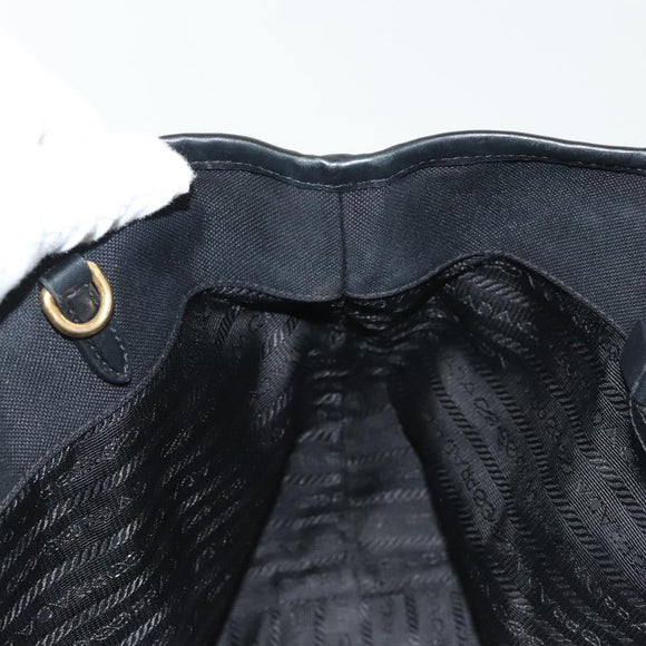 PRADA Tote Bag Canvas Black Gold Auth 138150