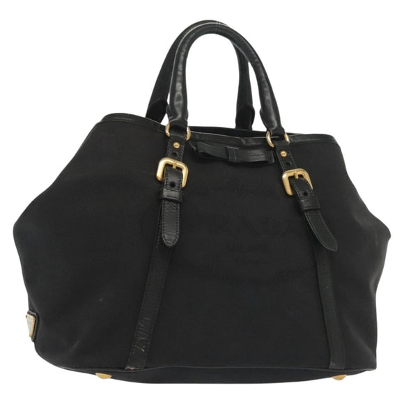 PRADA Tote Bag Canvas Black Gold Auth 138150
