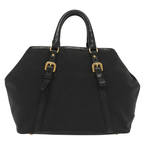 PRADA Tote Bag Canvas Black Gold Auth 138150