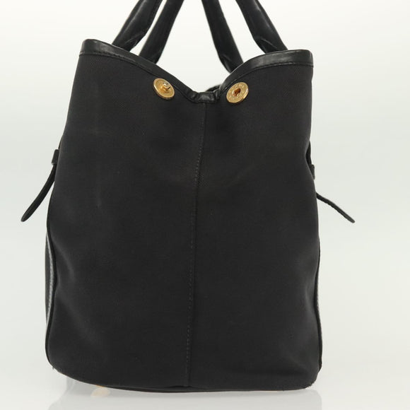 PRADA Tote Bag Canvas Black Gold Auth 138150