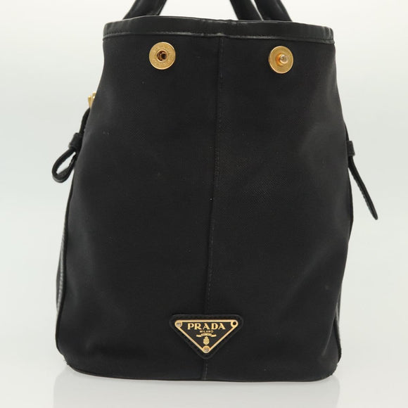 PRADA Tote Bag Canvas Black Gold Auth 138150