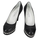 CHANEL Pumps High Heels Leather 36C Black CC Auth 138153V-1