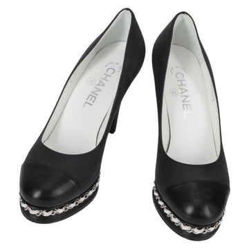CHANEL Pumps High Heels Leather 36C Black CC Auth 138153V