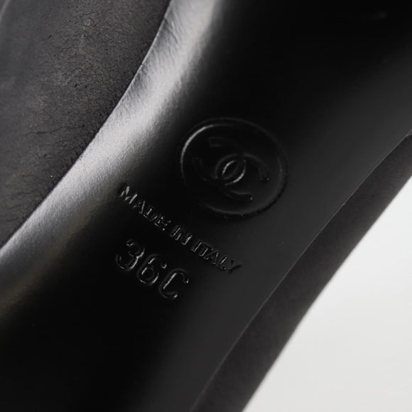 CHANEL Pumps High Heels Leather 36C Black CC Auth 138153V