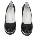 CHANEL Pumps High Heels Leather 36C Black CC Auth 138153V-2