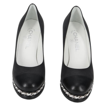 CHANEL Pumps High Heels Leather 36C Black CC Auth 138153V - 0