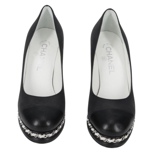 CHANEL Pumps High Heels Leather 36C Black CC Auth 138153V