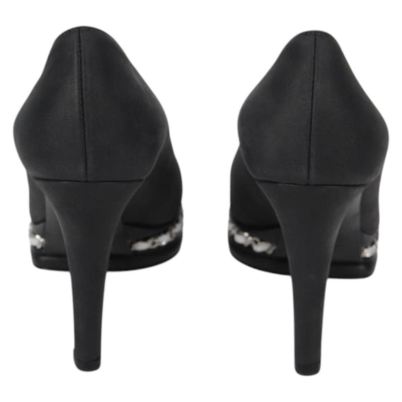 CHANEL Pumps High Heels Leather 36C Black CC Auth 138153V