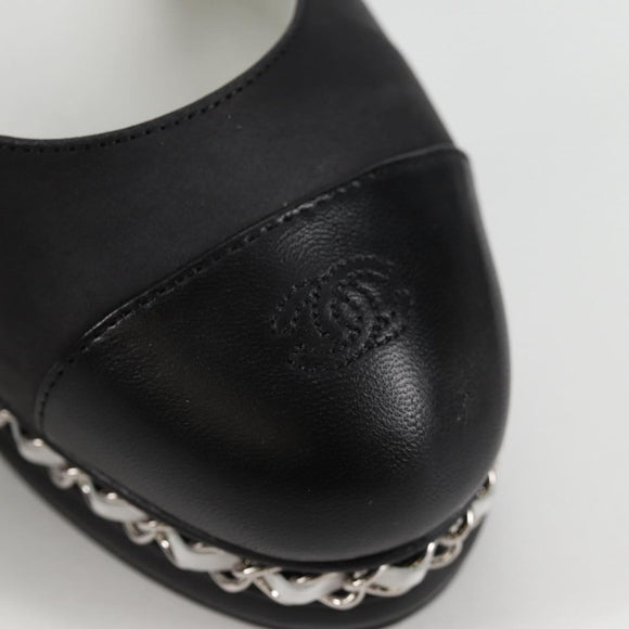 CHANEL Pumps High Heels Leather 36C Black CC Auth 138153V