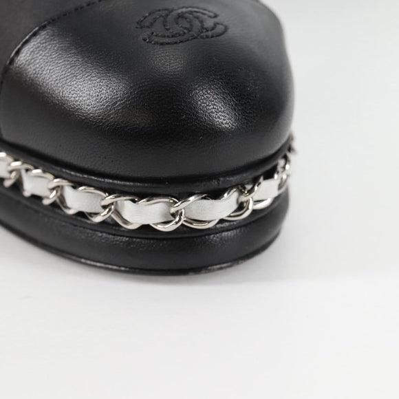 CHANEL Pumps High Heels Leather 36C Black CC Auth 138153V