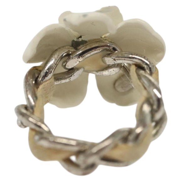 CHANEL Camelia Ring metal White CC Auth 138157