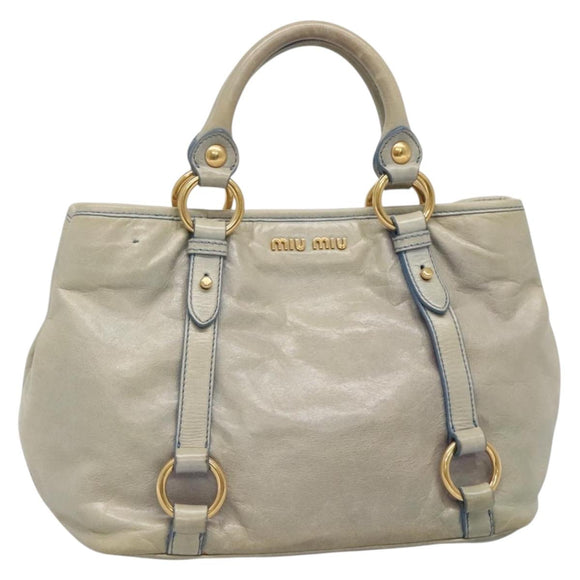 Miu Miu Hand Bag Leather Light Blue Gold Auth 138164