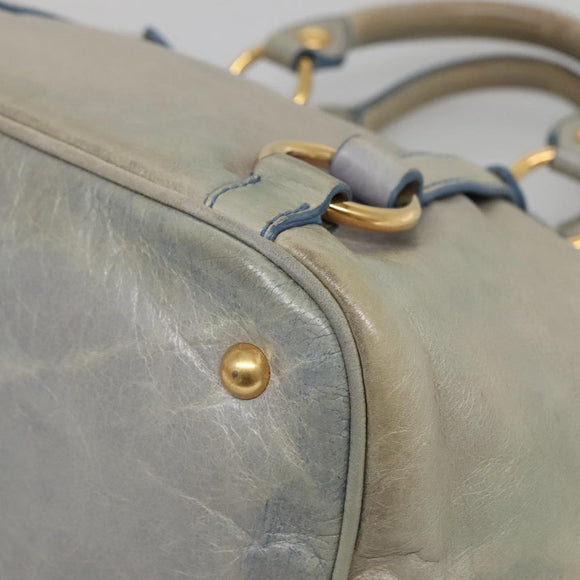 Miu Miu Hand Bag Leather Light Blue Gold Auth 138164