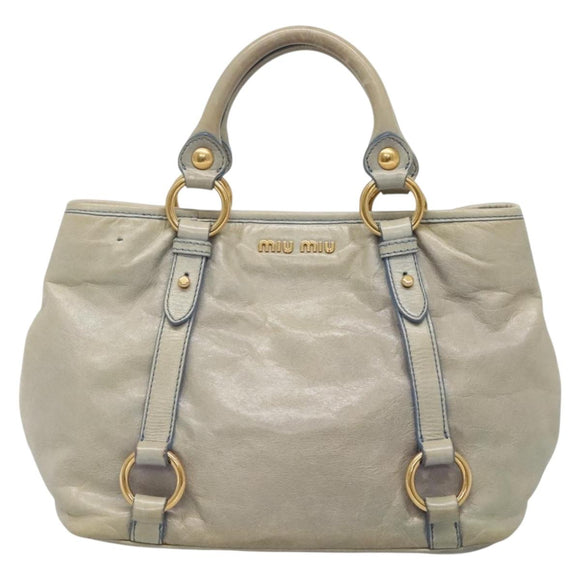 Miu Miu Hand Bag Leather Light Blue Gold Auth 138164