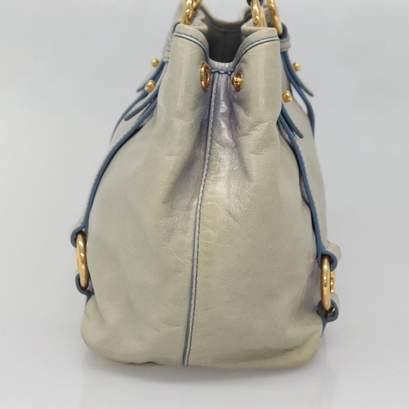Miu Miu Hand Bag Leather Light Blue Gold Auth 138164