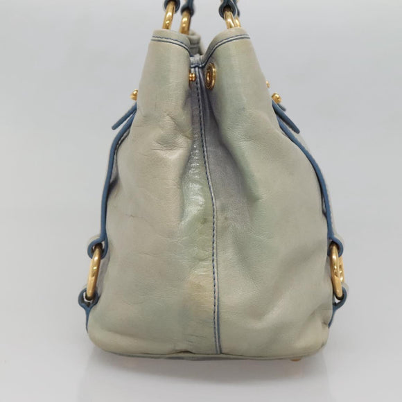 Miu Miu Hand Bag Leather Light Blue Gold Auth 138164