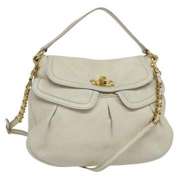 Miu Miu Chain Shoulder Bag Leather 2way White Gold Auth 138166