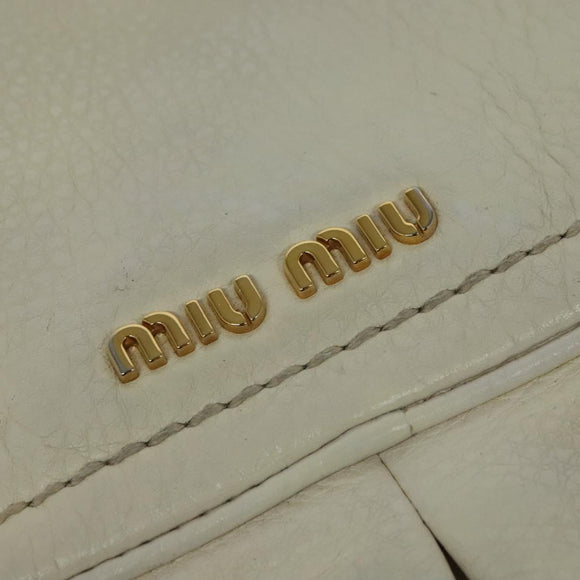 Miu Miu Chain Shoulder Bag Leather 2way White Gold Auth 138166