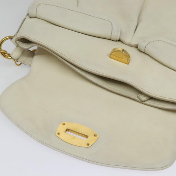 Miu Miu Chain Shoulder Bag Leather 2way White Gold Auth 138166