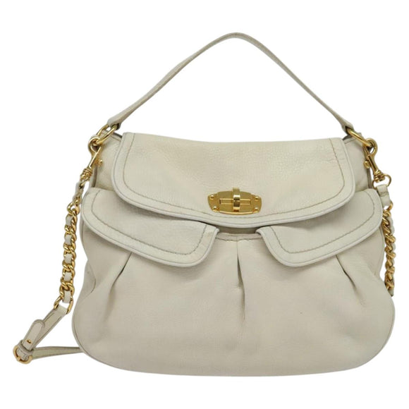 Miu Miu Chain Shoulder Bag Leather 2way White Gold Auth 138166