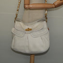 Miu Miu Chain Shoulder Bag Leather 2way White Gold Auth 138166-26