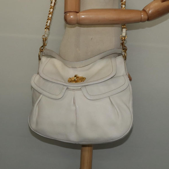 Miu Miu Chain Shoulder Bag Leather 2way White Gold Auth 138166