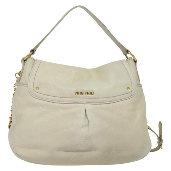 Miu Miu Chain Shoulder Bag Leather 2way White Gold Auth 138166