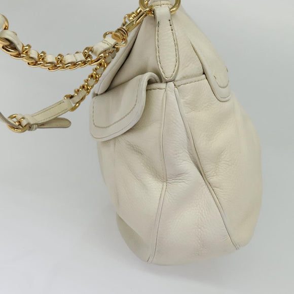 Miu Miu Chain Shoulder Bag Leather 2way White Gold Auth 138166