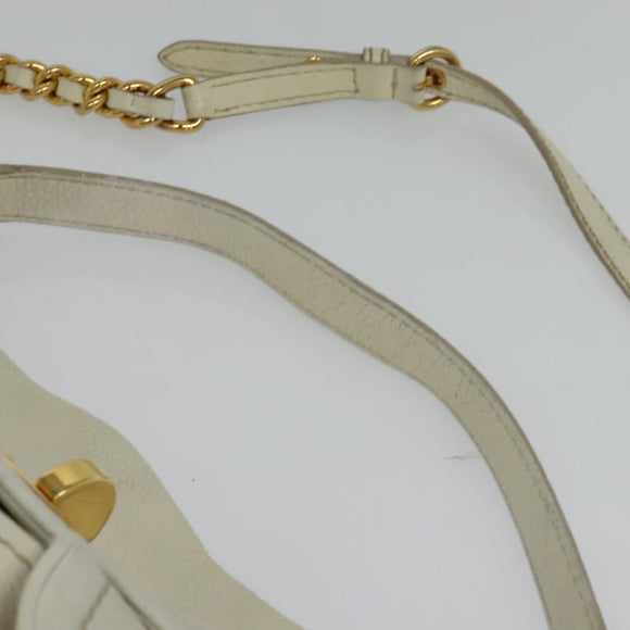 Miu Miu Chain Shoulder Bag Leather 2way White Gold Auth 138166