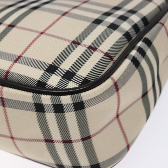 BURBERRY Nova Check Umhängetasche Canvas Beige Silber Auth 138176