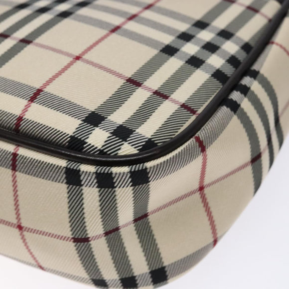 BURBERRY Nova Check Umhängetasche Canvas Beige Silber Auth 138176