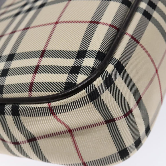 BURBERRY Nova Check Umhängetasche Canvas Beige Silber Auth 138176