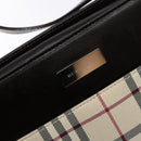 BURBERRY Nova Check Umhängetasche Canvas Beige Silber Auth 138176-10