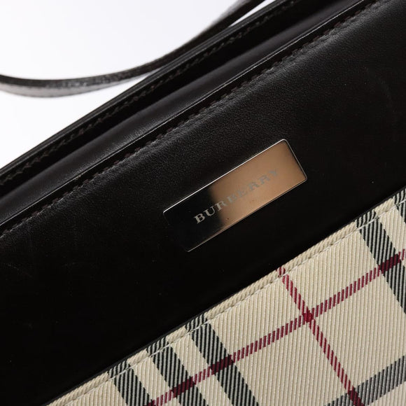 BURBERRY Nova Check Umhängetasche Canvas Beige Silber Auth 138176