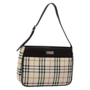 BURBERRY Nova Check Umhängetasche Canvas Beige Silber Auth 138176-1
