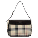 BURBERRY Nova Check Umhängetasche Canvas Beige Silber Auth 138176-13