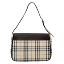 BURBERRY Nova Check Umhängetasche Canvas Beige Silber Auth 138176-2