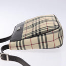 BURBERRY Nova Check Umhängetasche Canvas Beige Silber Auth 138176-4